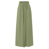 Casual Bandage Wide Leg Skirt Pants – Women's Elastic Waist Solid Color Culottes with Pockets