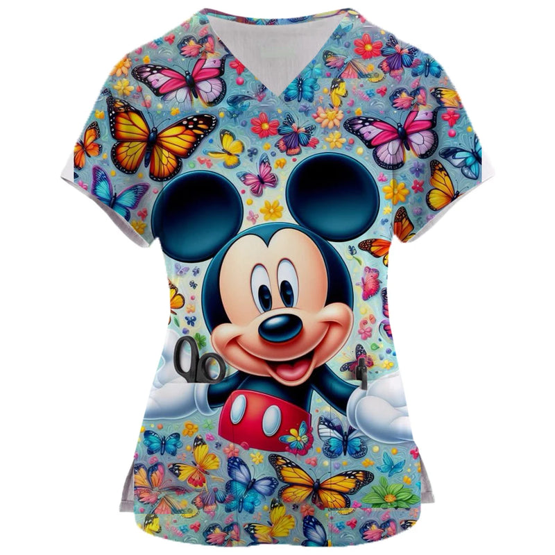 Disney Mickey or Stitch Print Medical Scrub Tops