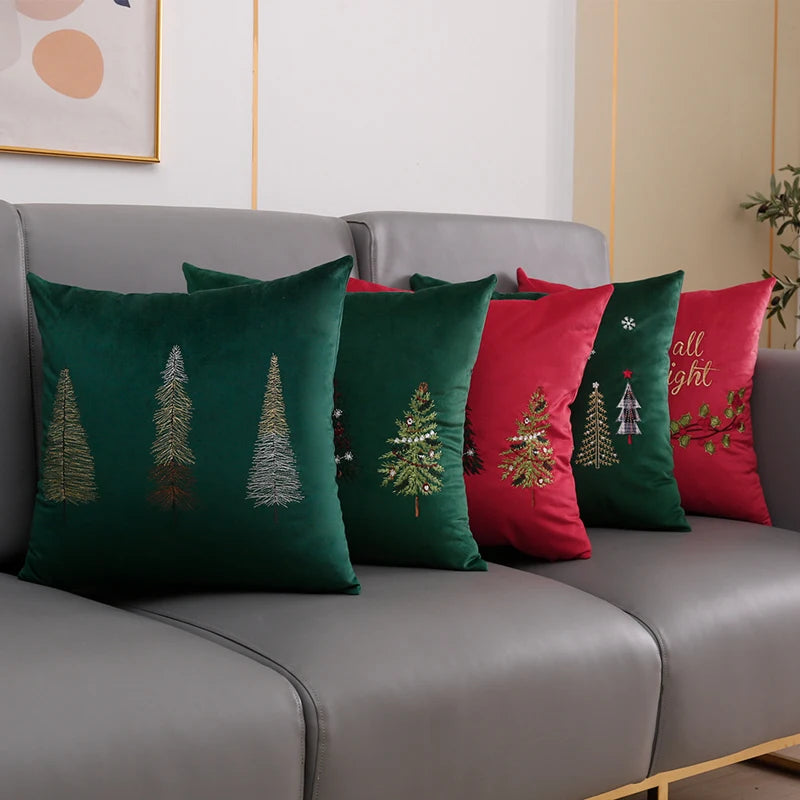 Embroidered Snowflake Christmas Tree Pillow Case