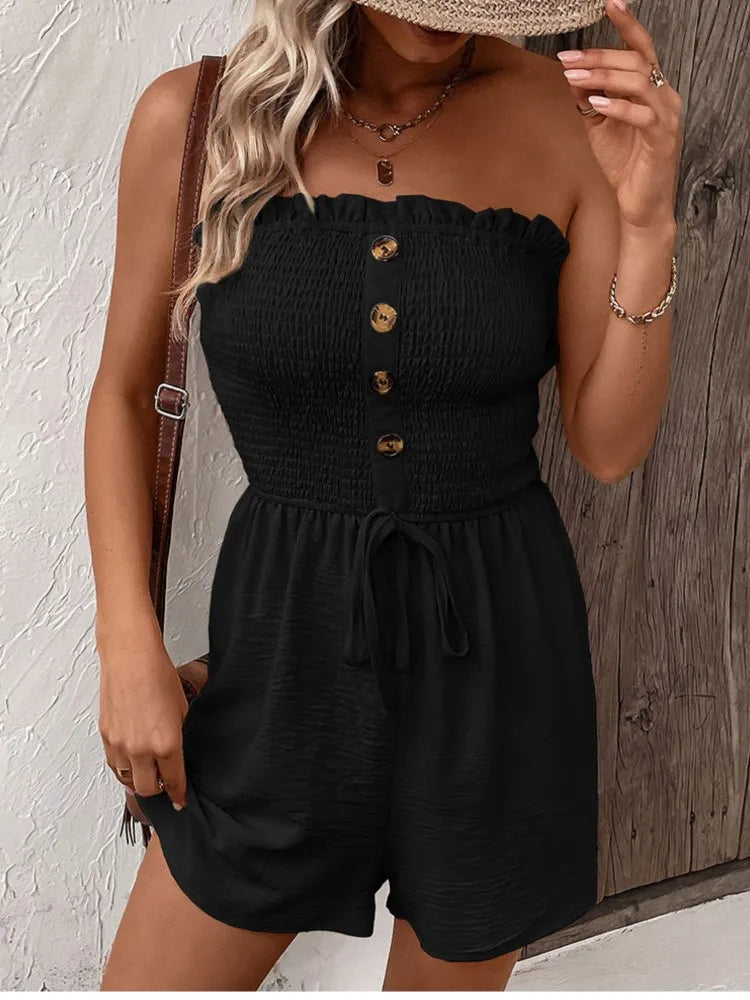 Jumpsuit - Top Cut Lace Shorts With Buttons