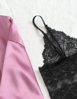 Lace Camisole, Shorts, and Robe Pajama Set