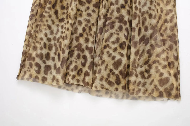 Vintage Leopard Print Tulle Long Dress