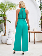 Solid Color Hanging Neck Strap Jumpsuit