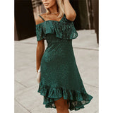 Slim Fit Green Off Shoulder Sequin Dress