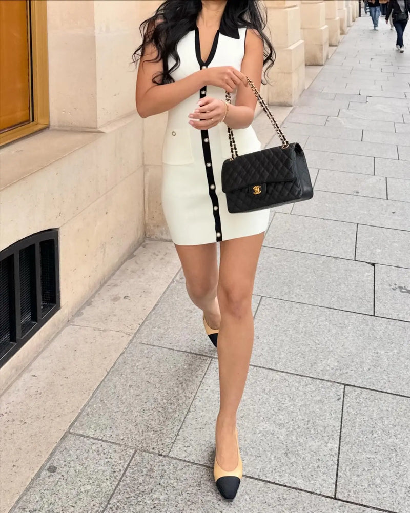 White Sleeveless Lapel Mini Dress