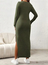 Long Sleeve Rib Knit Solid Color Maternity Dress