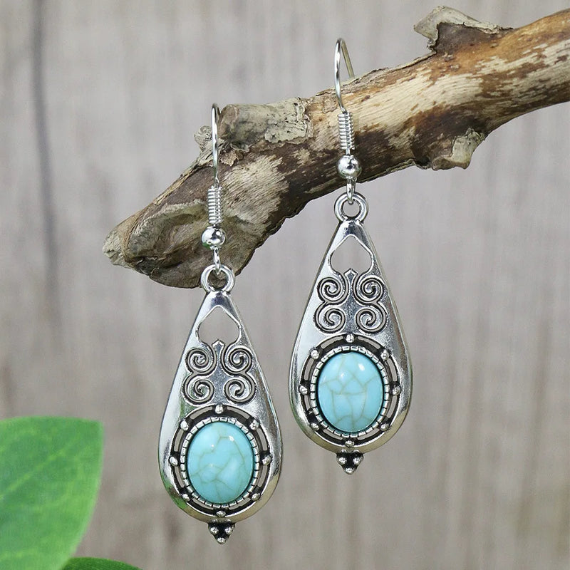 Ethnic Vintage Boho Creative Geometric Silver Color Dangle Earrings