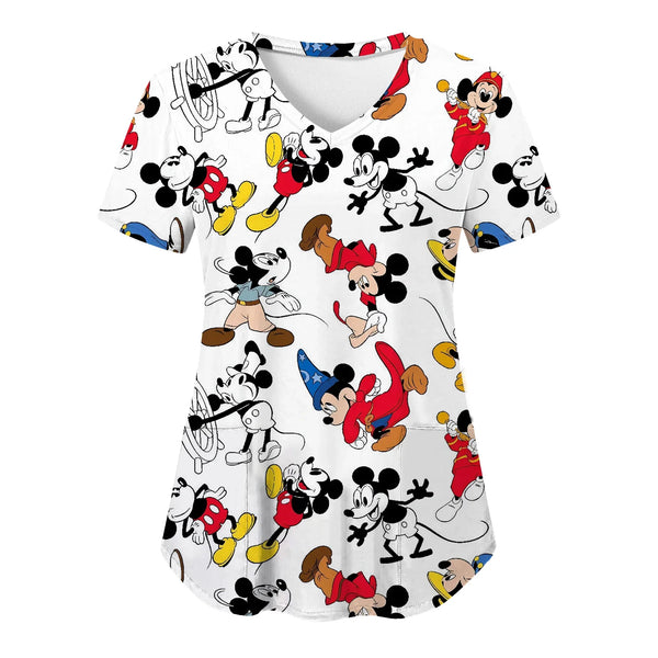 Minnie Mouse Mickey Mouse Scrub Tops – V-Neck Disney Scrub Tops