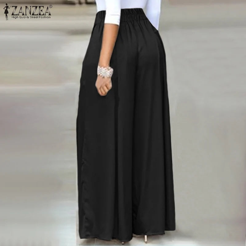 Elegant High Waist Solid Work Trousers