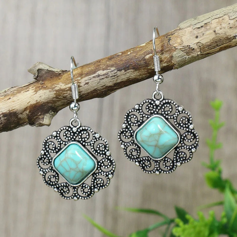 Ethnic Vintage Boho Creative Geometric Silver Color Dangle Earrings