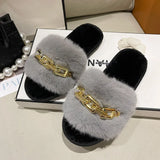 Fluffy Fur Slippers - Fashion Chain Design Women Home Slippers