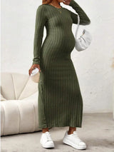 Long Sleeve Rib Knit Solid Color Maternity Dress