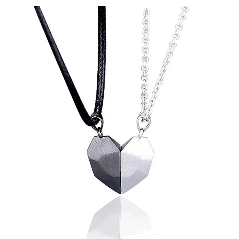 2PC/Set Fashion Magnet Necklace for Couple - Stainless Steel Heart Pendant