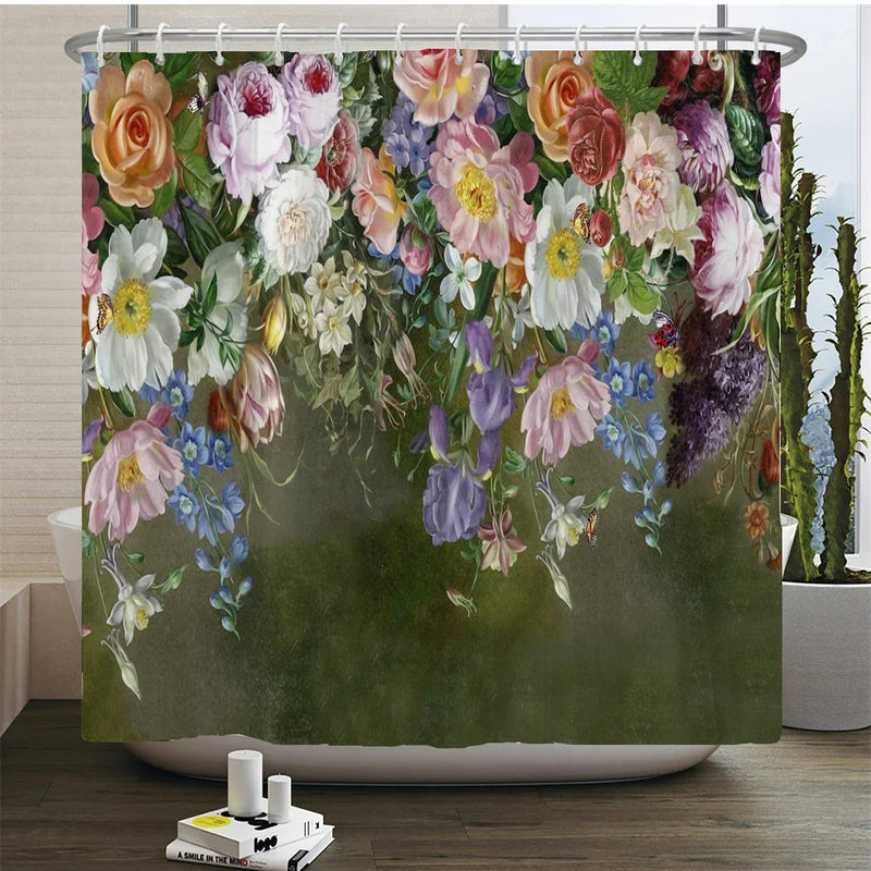 Chinese Style Flower and Birds Tree Shower Curtain