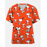 Snoopy Cartoon Print Scrub Tops