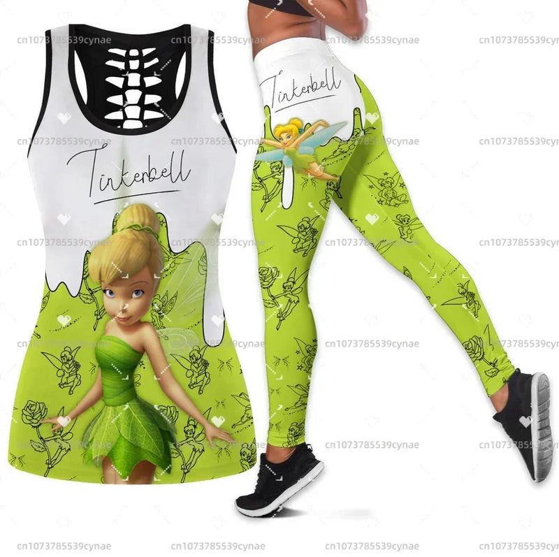 Disney Tinker Bell  Hollow Vest+Leggings Yoga Set