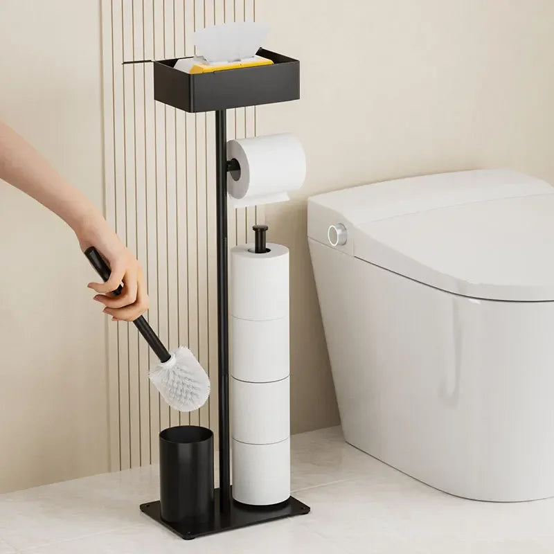 Free Standing Toilet Tissue Holder with Cleaning Brush and Top Shelf Storage