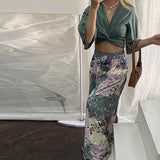 Twisted Open Top and Flower Printed Wide Leg Pants Set