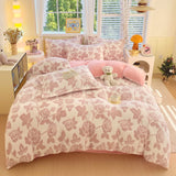 Thick Fleece Flower Duvet Cover for Girls – Pink Winter Warm Quilt Cover