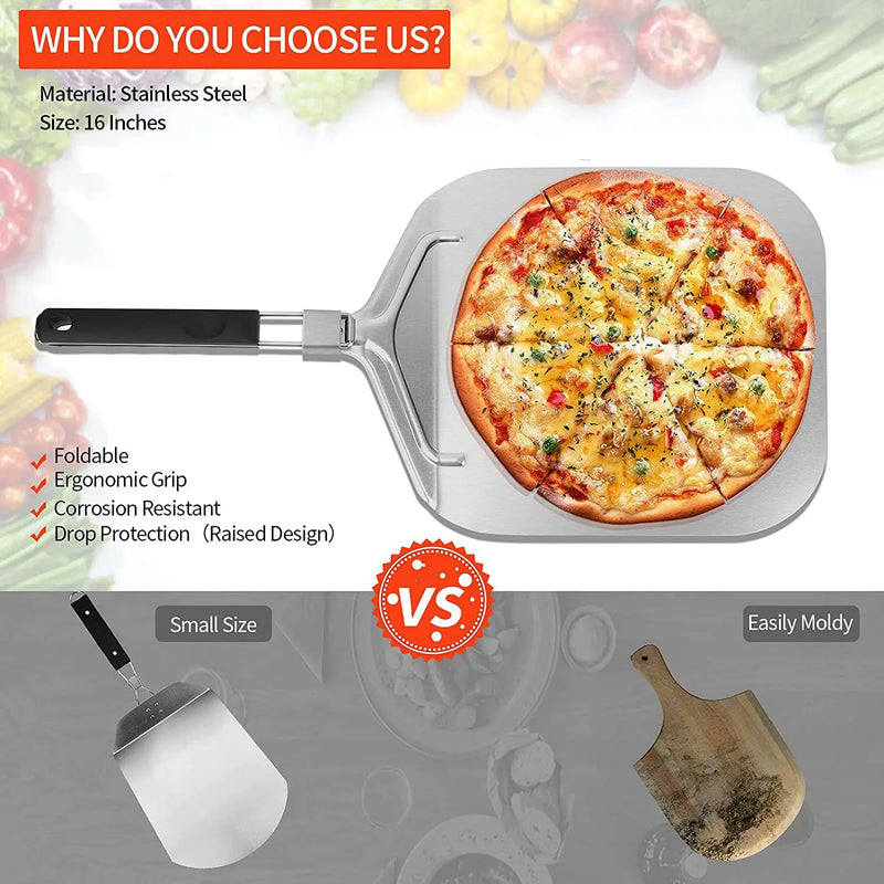 Folding Aluminum Pizza Peel for Pizza Stone, Professional Home Use Pizza Shovel