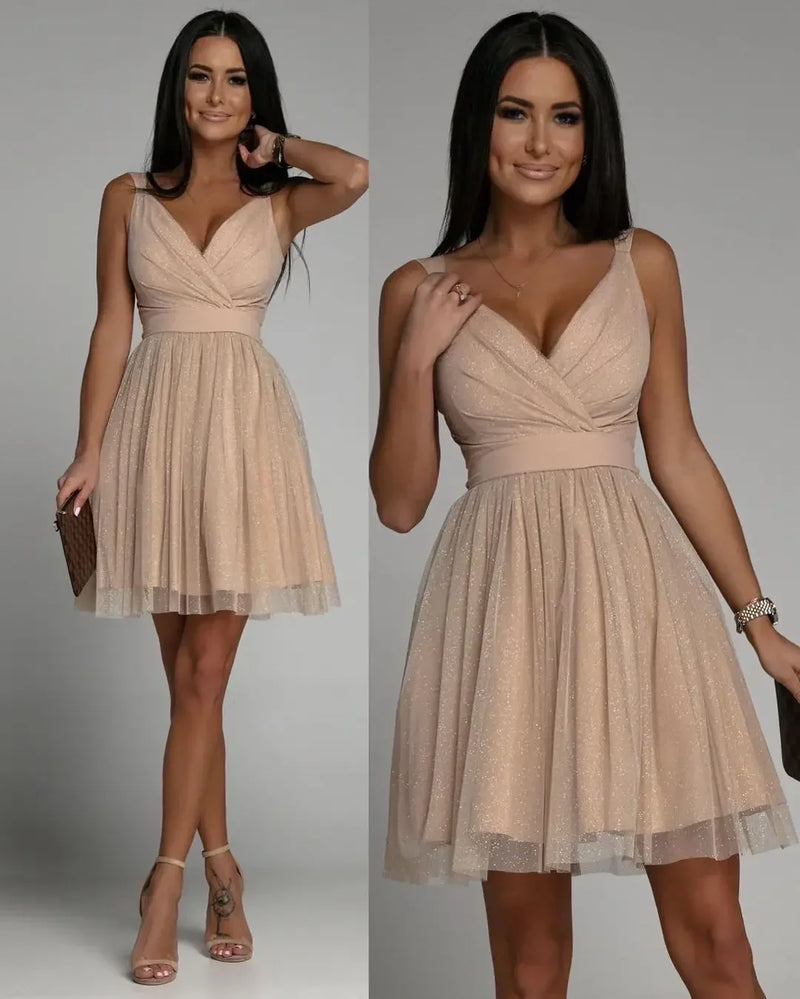 Lace Gauze Backless Tulle Mini Dress