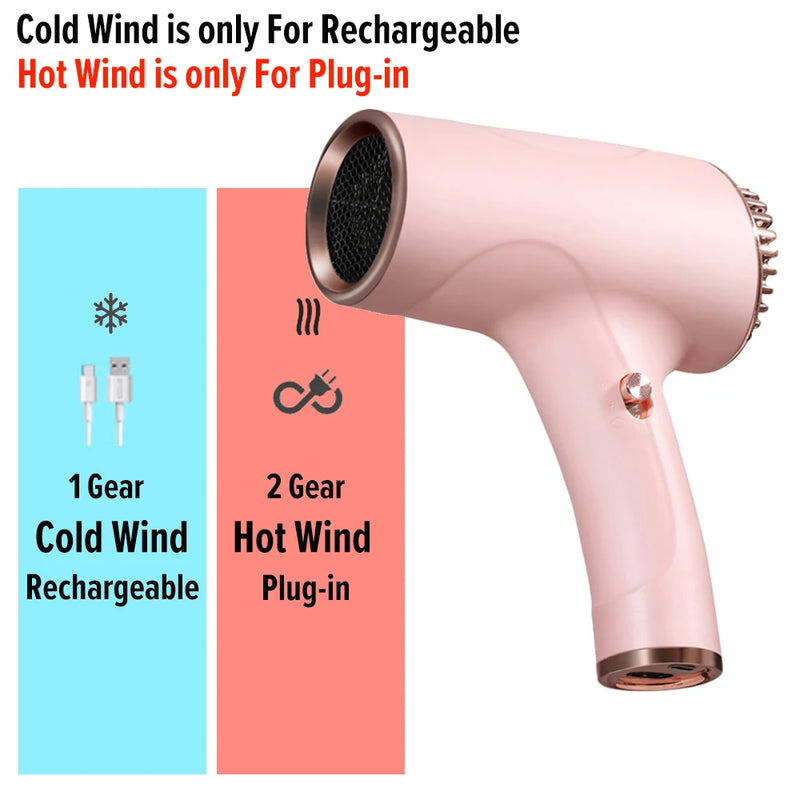 Portable Handy Hairdryer – 2600mAh Cordless Ionic Blow Dryer