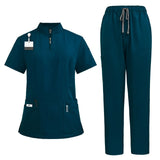 Stand-Up Collar Zipper Pocket Scrub Set