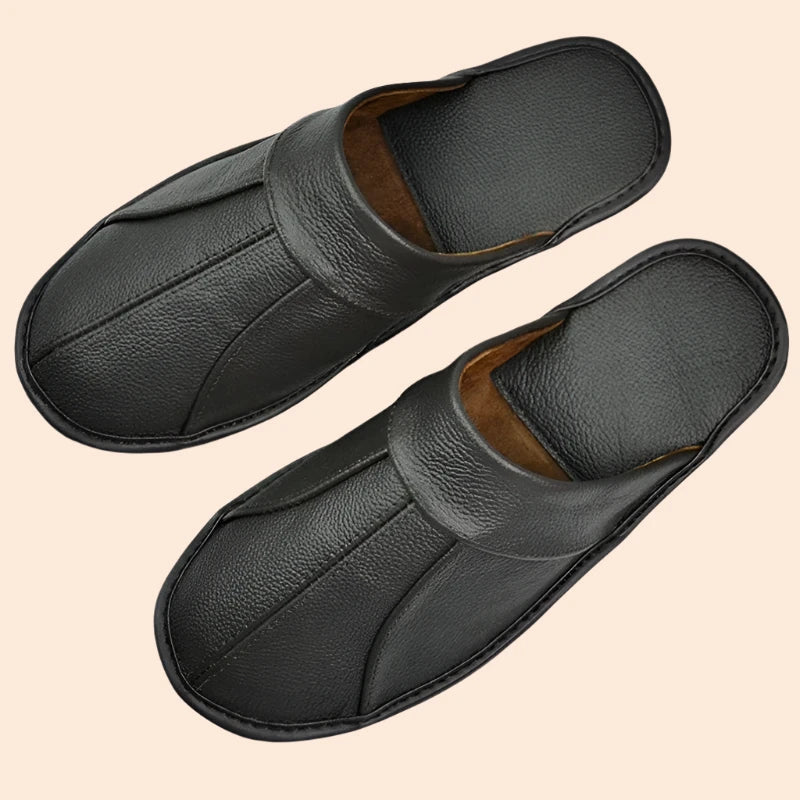 Men's Luxury Handmade Cow Split Leather Home Slippers