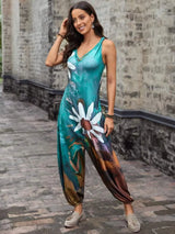 Fashion Printed Sleeveless V-neck jumpsuit