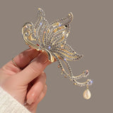 Butterfly Fashion Hair Claw: Rhinestone Pearls Hair Clip