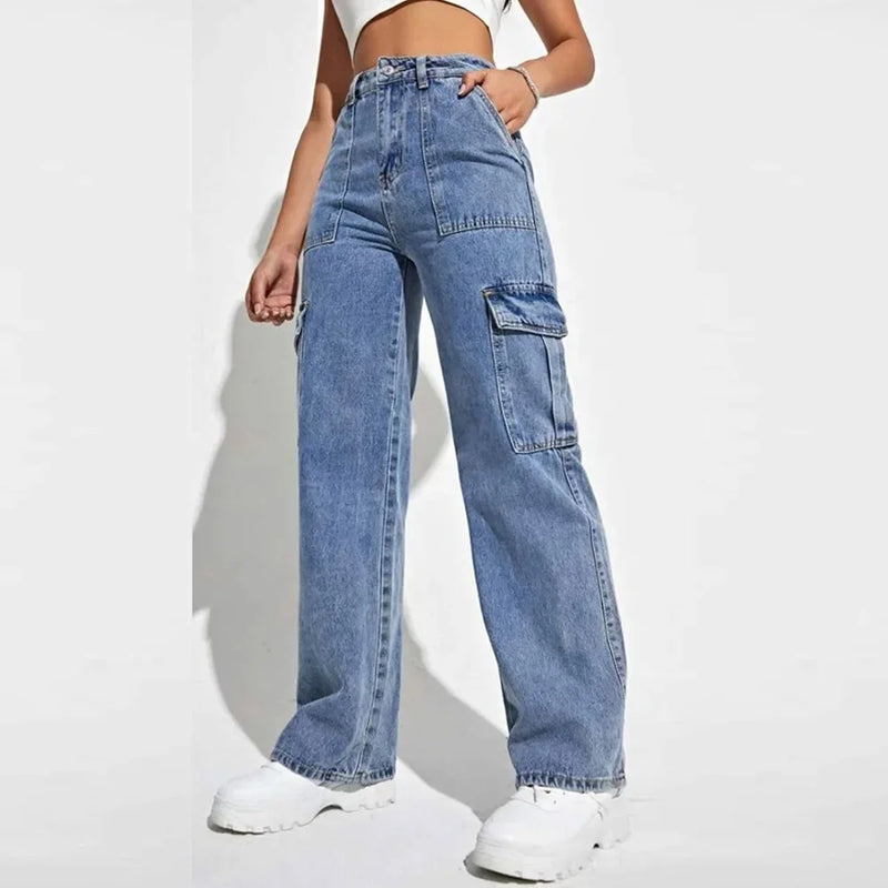 Multi-pocket Wide-leg Denim Trousers