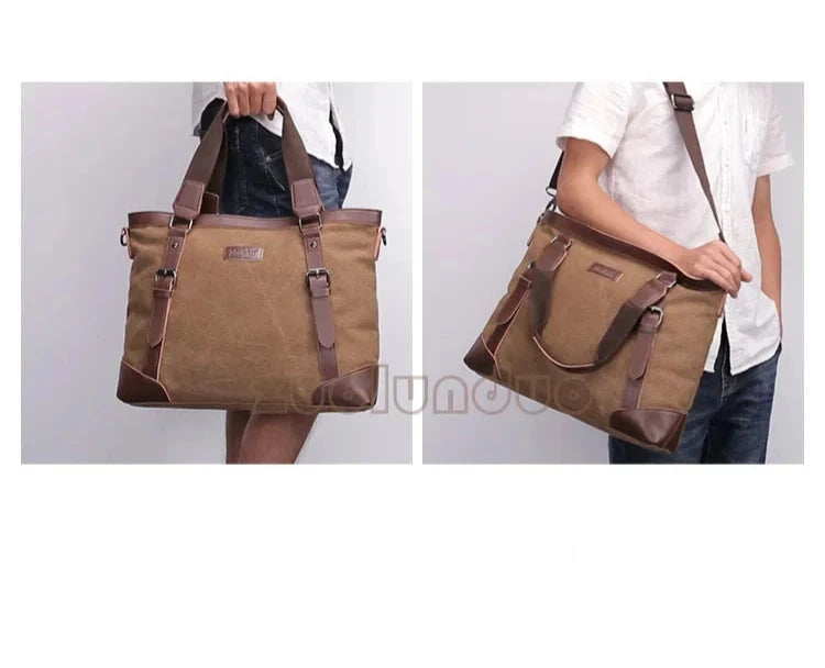 Khaki Casual Vintage Men's Canvas Travel Bag