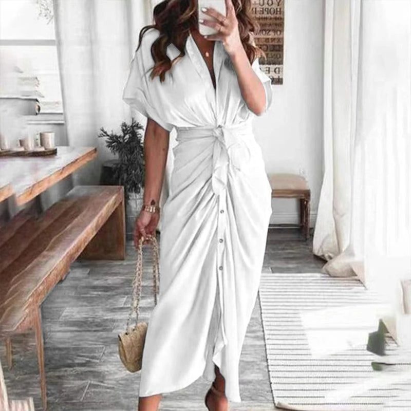 Classic Casual Slim Short Sleeve Shirt Dress