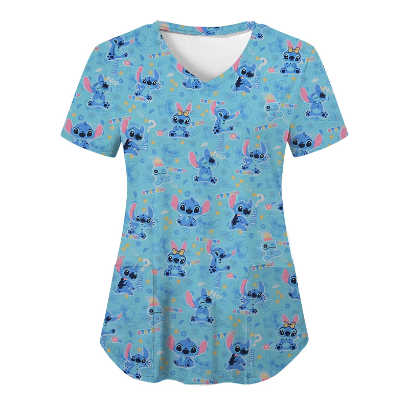 Disney's Stitch V-Neck Scrub Top – Nurse Uniform for Hospital and Surgical Scrubs