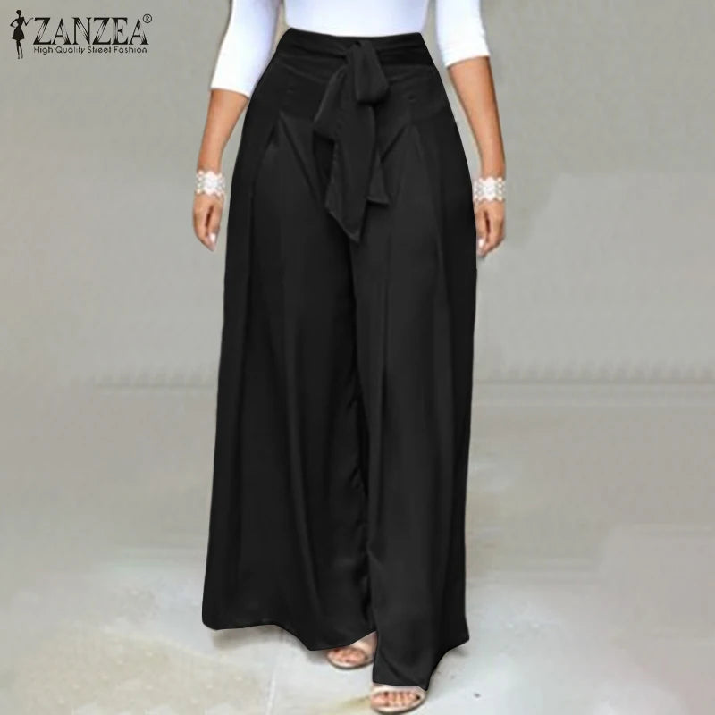 Elegant High Waist Solid Work Trousers