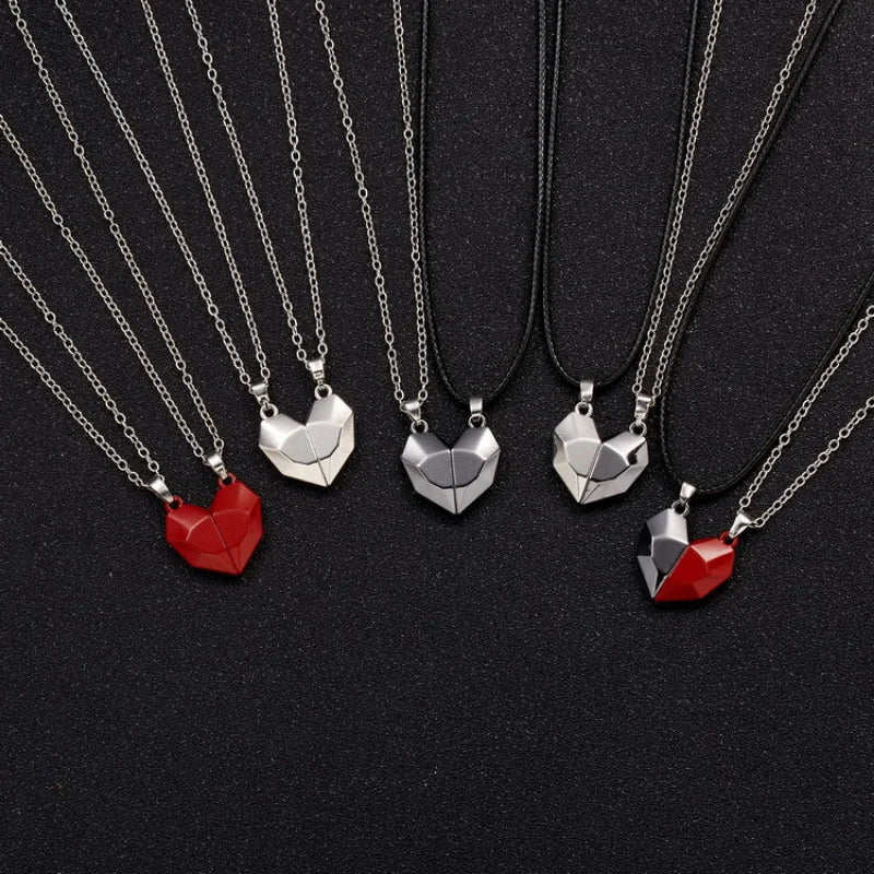 2PC/Set Fashion Magnet Necklace for Couple - Stainless Steel Heart Pendant