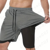 Men's Fitness Training T-shirt Sports 2-in-1 Double Layer Shorts Set