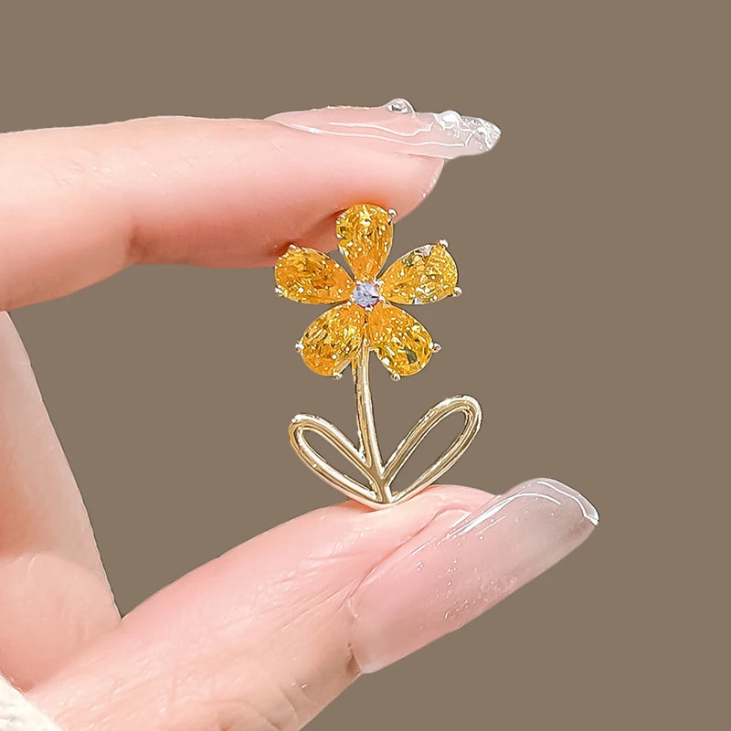 Cubic Zirconia Small Yellow Flower Brooch