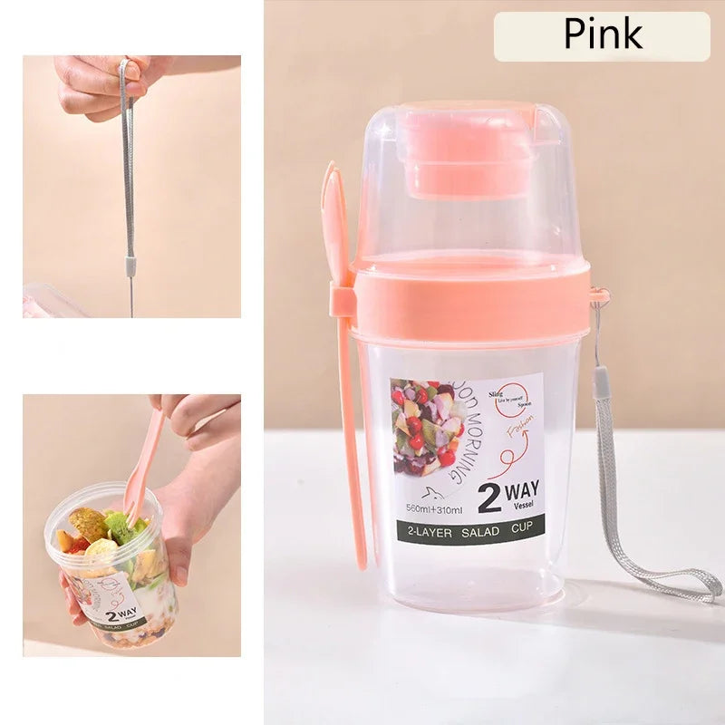 1Pc Breakfast Fruit Oat Yogurt Salad Cup with Lid and Spoon