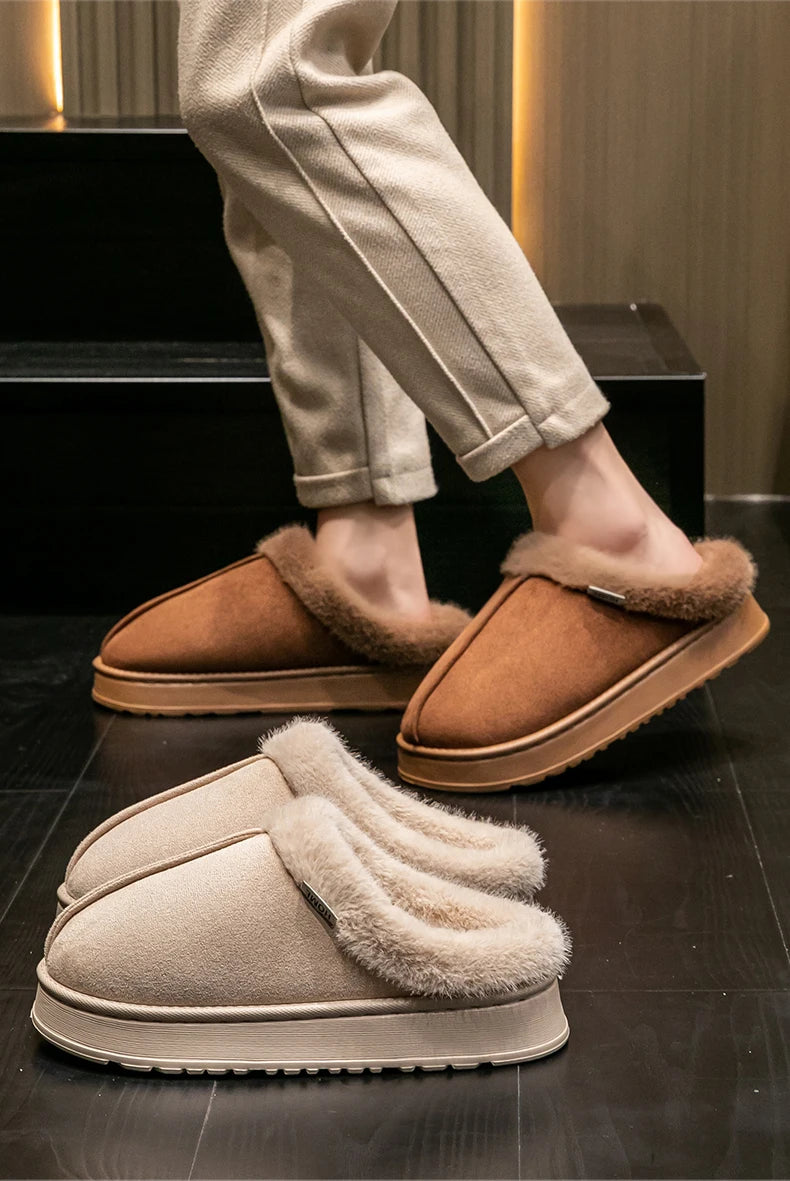 Fluffy Slippers for Men and Women: Winter Anti-Slip Fur Lined House Slippers