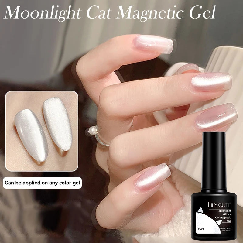 3 IN 1 Platinum Rose Gold Magnetic Gel Nail Polish - Moonlight Magnetic Gel Varnish with Glitter