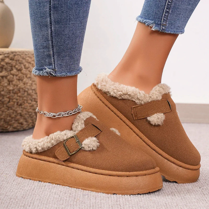 Plush Fashion Retro Bean Shoes - Cotton Women's Flat Sole Slippers