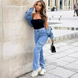 Multi-pocket Wide-leg Denim Trousers