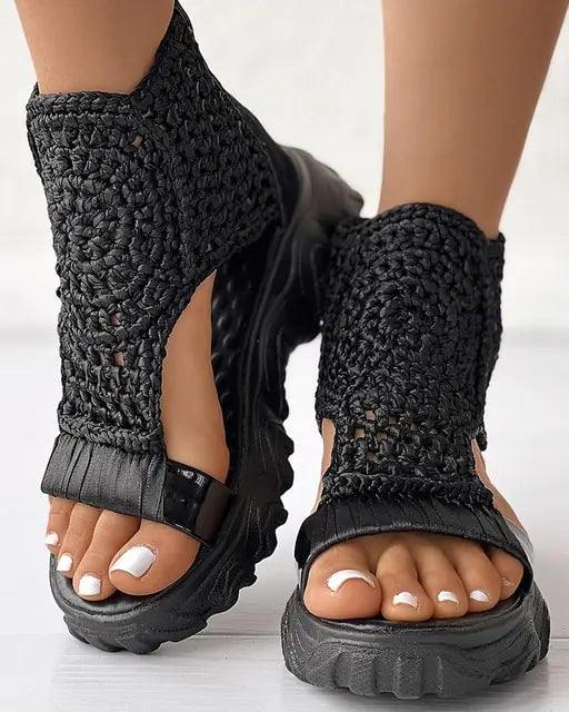 Braided Geometric Wedge Sandals - The Next Door Neighbor 