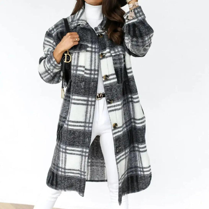 Woolen Plaid Overcoat - The Next Door Neighbor 