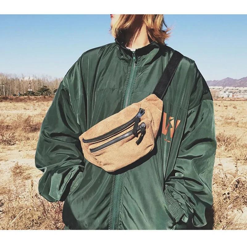 Corduroy Zipper Waist Bags