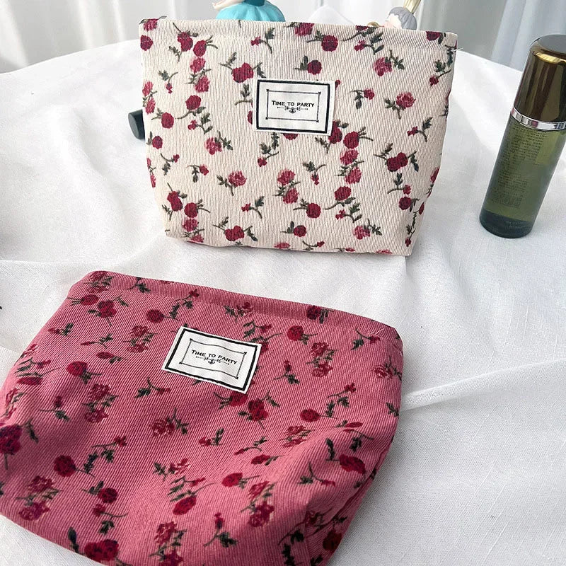 Corduroy Flower Cosmetic Bags