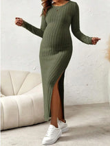 Long Sleeve Rib Knit Solid Color Maternity Dress