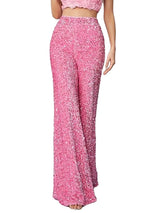 Women’s Casual Loose Wide Leg Pants – Elastic Band High Waist Sequin Trousers