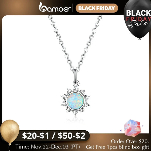 925 Sterling Silver White Opal Sun Pendant Necklace